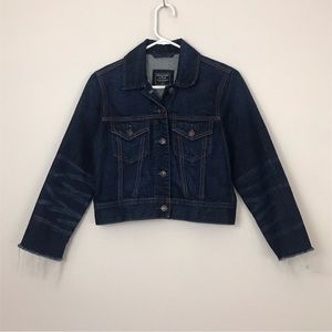 Abercrombie & Fitch Dark Wash Cropped Cut Sleeve Denim Jean Jacket Women's Sz S